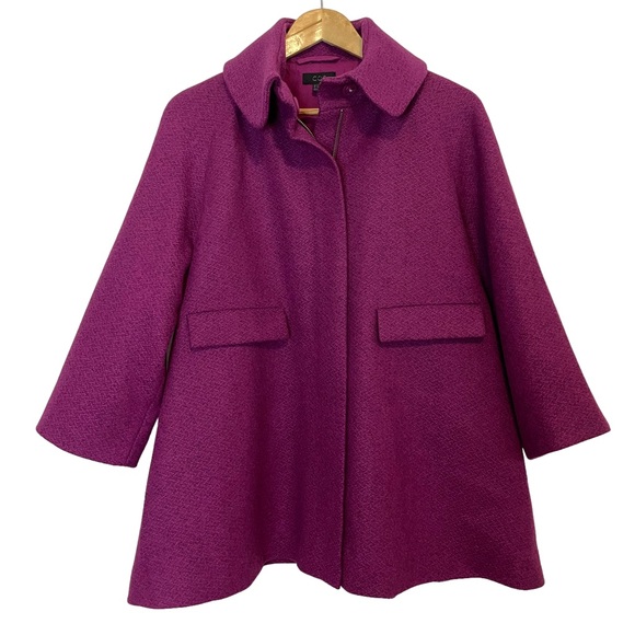 COS Jackets & Blazers - COS Coat Alpaca Wool Peacoat Jacket Purple 3/4 Sleeves Size 8 EUC